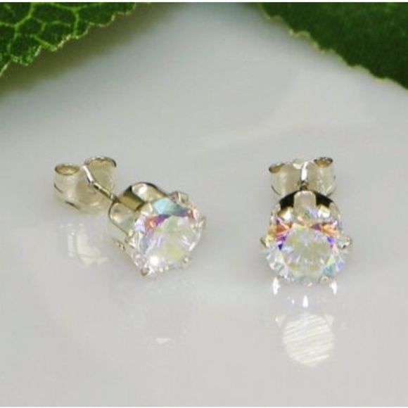 6MM Mercury Mystic Topaz Round Diamond Earrings - Picture 2 of 4